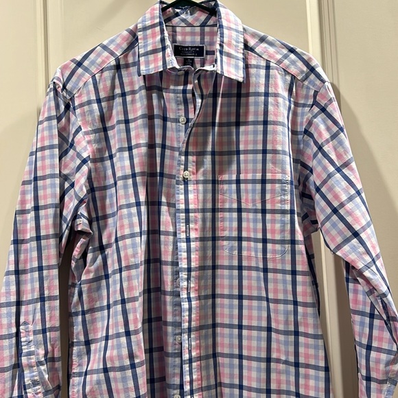 Club Room Regular Fit Performance Plaid Cotton button down Shirt size 16 32/33 - Picture 1 of 9